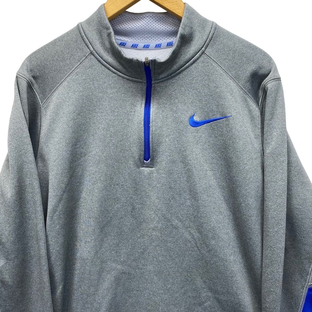 Nike Therma-FIT 1/4‎ Zip Pullover Mens L/G Gray Blue Fleece 715199-063 Mock Neck
